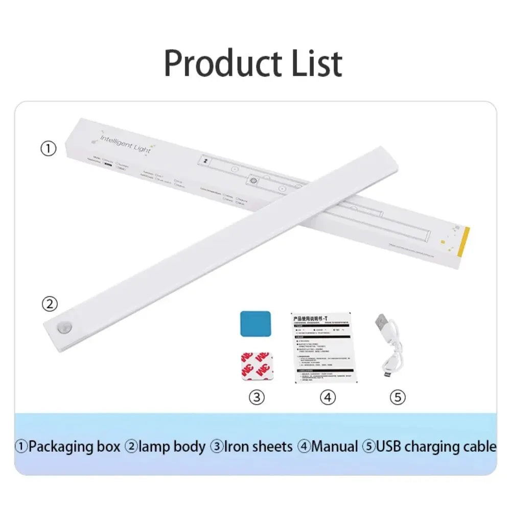 LED Cabinet Light USB Type-C Rechargeable Motion Sensor Led Lamp for Kitchen Wardrobe Cabinet Lighting 20cm/30cm/40cm/50cm/60cm